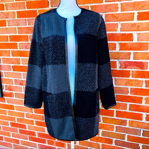 Old Navy Black & Gray Open Front Plaid Coatigan Cardigan Womens Size Small - Picture 1 of 7